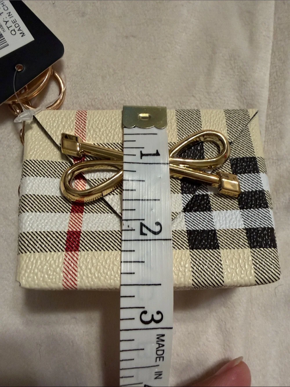 Cream Plaid Bow Card Holder Keychain (84)